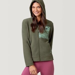 Free Country Green Micro Fleece Zip Up Jacket Camo Print Satin Pocket Size Small